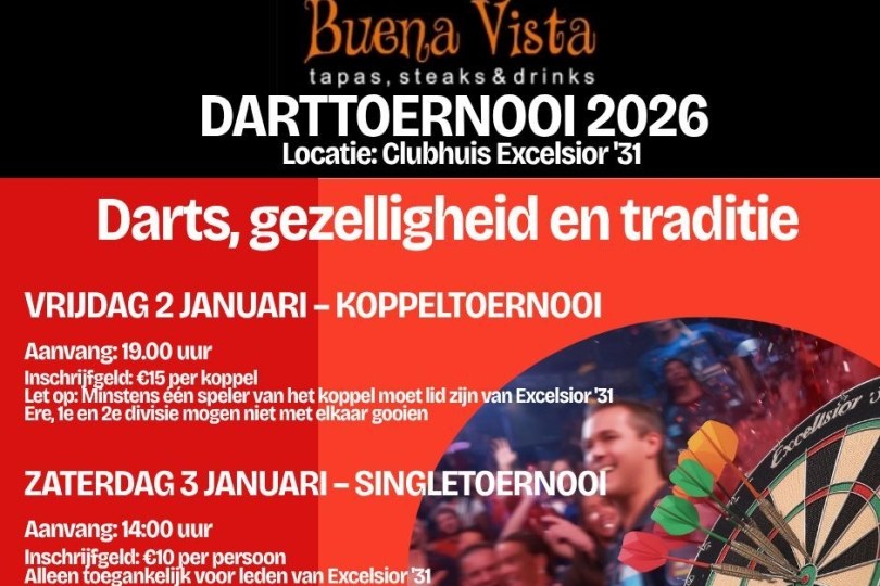Foto bij Buena Vista Darttoernooi bij Excelsior'31:  2 en 3 januari 2026